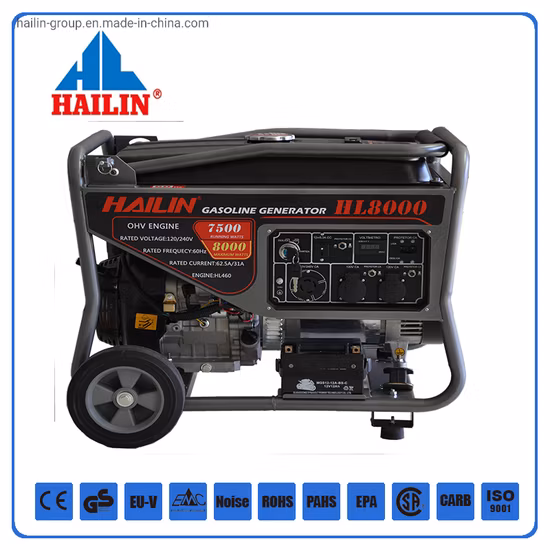 휴대용 구리 와이어 공기 냉각 전력 침묵 5.5HP 엔진 8500W 가솔린 가솔린 발전기